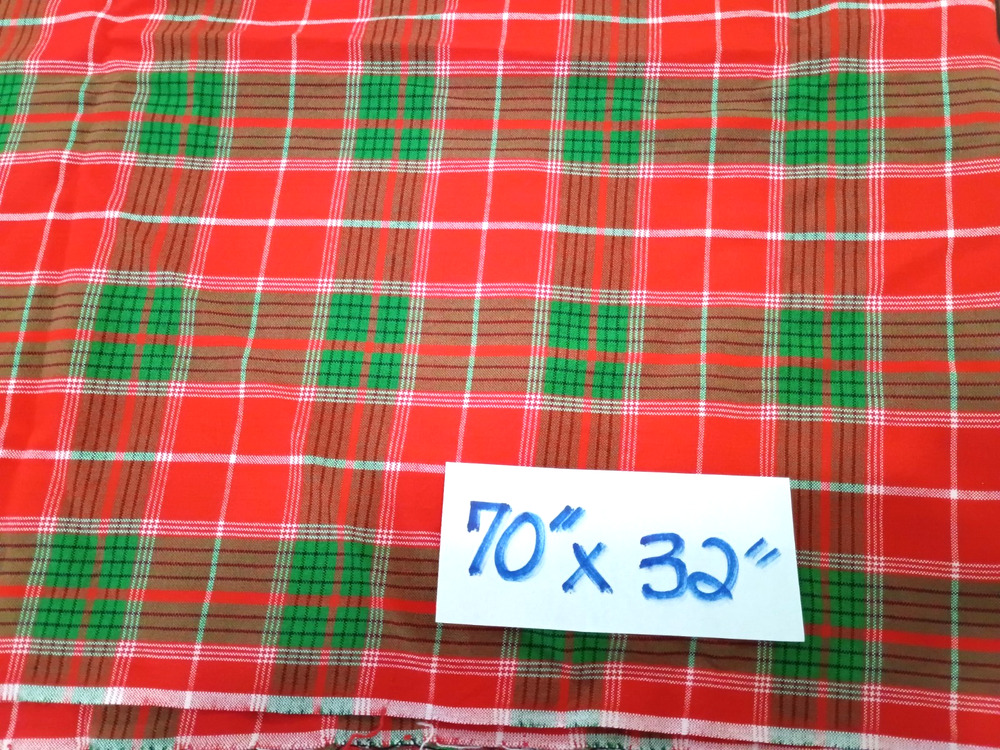 Red Green Plaid Christmas Holiday Double Side Sew Craft Fabric 1 Pc 70x32 Preown